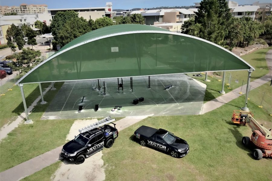 Commercial shade sail structure by Vector Shade